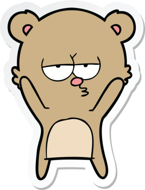 Bir insan tarafından çizilmiş sıkılmış bir ayı çizgi filminin çıkartması.