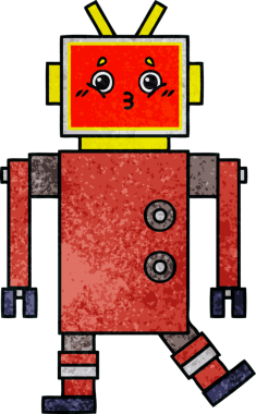 Bir insan tarafından çizilmiş bir robotun retro grunge dokusu