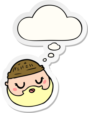 Düşünce baloncuklu sakallı karikatür erkek yüzü bir insan tarafından çizilmiş çıkartma gibi.