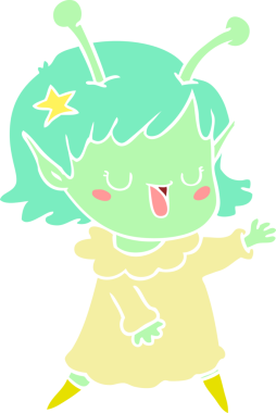 Mutlu uzaylı kız düz renkli çizgi film bir insan tarafından çizildi.