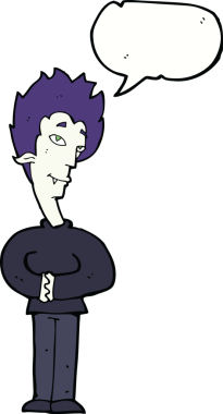 Bir insan tarafından çizilmiş, konuşma balonu olan bir vampir.