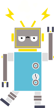 Bir insan tarafından çizilmiş arızalı bir robotun düz renk retro karikatürü