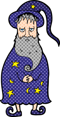 bir insan tarafından çizilmiş çizgi film sihirbazı