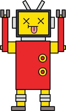 Bir insan tarafından çizilmiş sevimli bir robot karikatürü.