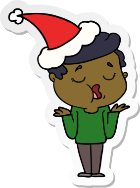 İnsan tarafından çizilmiş Noel Baba şapkasıyla konuşan ve omuz silken bir adamın el yazısı.