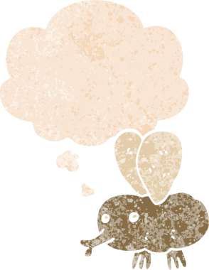 Düşünce baloncuğu ve grunge ile çizgi film sineği bir insan tarafından çizilmiş sıkıntılı retro dokuma tarzı