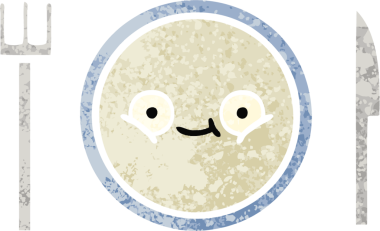 Bir insan tarafından çizilmiş yemek tabağının retro çizim tarzı karikatürü.