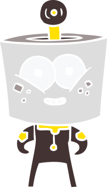 Bir insan tarafından çizilmiş mutlu düz renkli çizgi film robotu