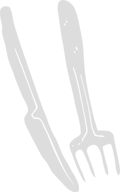 Bir insan tarafından çizilmiş çatal ve bıçağın düz renk çizimi