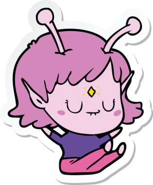 Bir insan tarafından çizilmiş uzaylı bir kızın çıkartması.