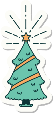 Bir insan tarafından çizilmiş dövmeli noel ağacının çıkartması.