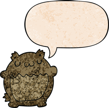 Bir insan tarafından çizilmiş eski moda konuşma baloncuğu olan çizgi film ayısı.