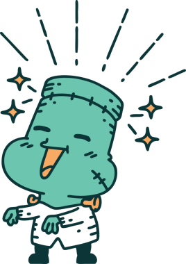 Geleneksel dövme stili bir insan tarafından çizilmiş mutlu cadılar bayramı zombi canavarı.