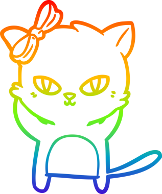 Gökkuşağı gradyan çizgisi bir insan tarafından çizilmiş şirin bir çizgi kedi çizimi