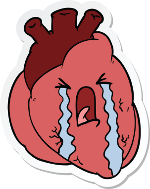 Bir insan tarafından çizilmiş, ağlayan bir kalbin çıkartması.