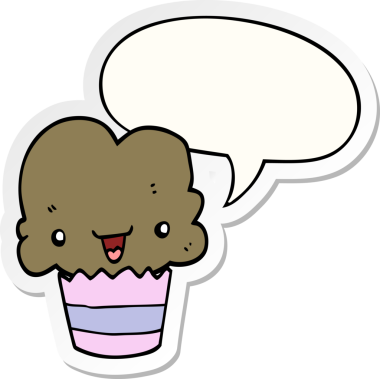 Bir insan tarafından çizilmiş yüz ve baloncuk yapıştırmalı çizgi film keki.