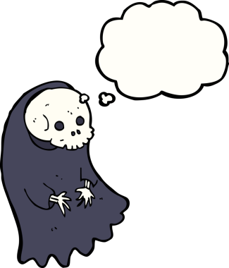 Bir insan tarafından çizilmiş düşünce baloncuklu karikatür hortlağı.