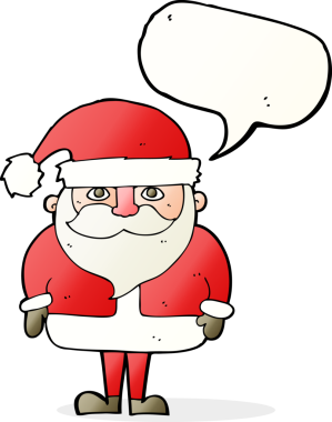 Bir insan tarafından çizilmiş konuşma balonlu Noel Baba çizgi filmi.