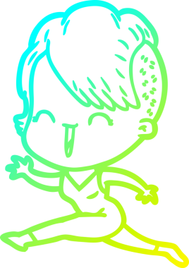 Bir insan tarafından çizilmiş, mutlu bir hipster kız çizgi filmi.