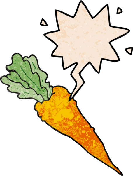 Bir insan tarafından çizilmiş, eski moda konuşma baloncuklu havuç.