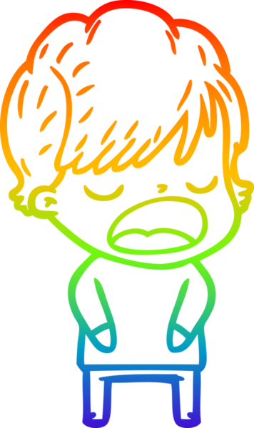 Gökkuşağı gradyan çizgi çizimi bir insan tarafından çizilmiş bir karikatür kadın