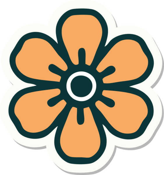 Bir insan tarafından çizilmiş geleneksel bir çiçek stiliyle dövme çıkartması.