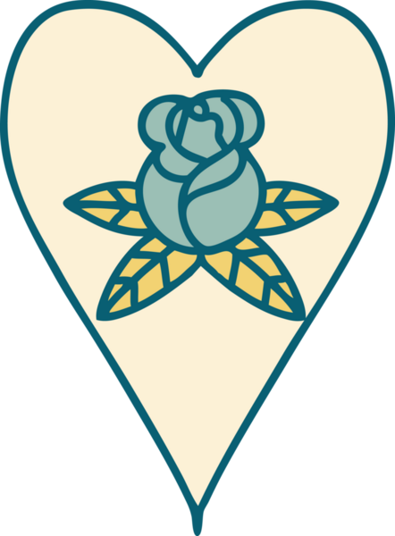 Bir insan tarafından çizilmiş kalp ve çiçeklerin ikonik dövme şekli