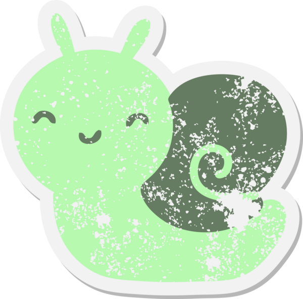 Bir insan tarafından çizilmiş şirin çizgi film salyangoz grunge çıkartması.