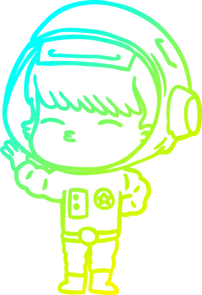 Bir insan tarafından çizilmiş soğuk gradyan çizgi çizimi meraklı bir astronot.
