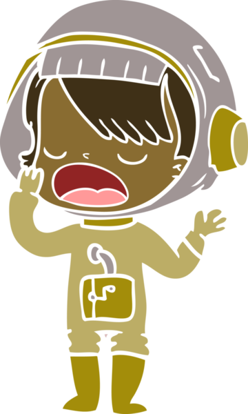 Düz renkli çizgi film astronot kız bir insan tarafından çizilmiş.