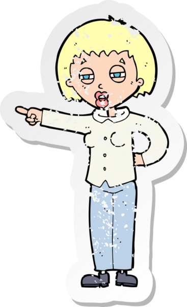 Bir insan tarafından azarlanan karikatürlü bir kadının retro stresli çıkartması.