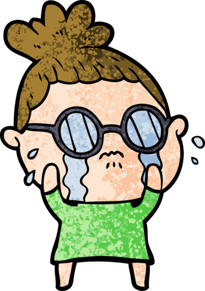 Bir insan tarafından çizilmiş gözlüklü, ağlayan bir kadın.