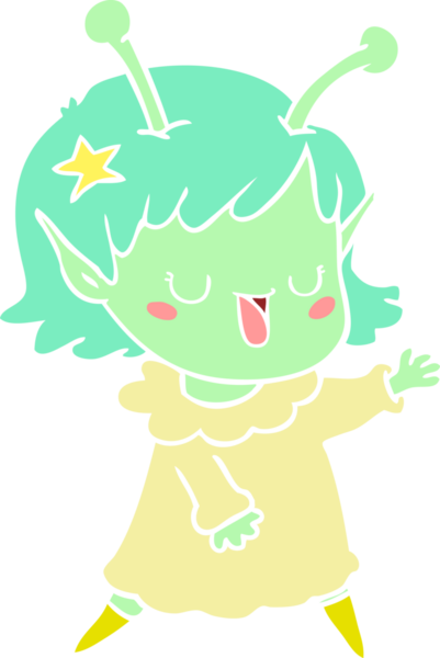 Mutlu uzaylı kız düz renkli çizgi film bir insan tarafından çizildi.