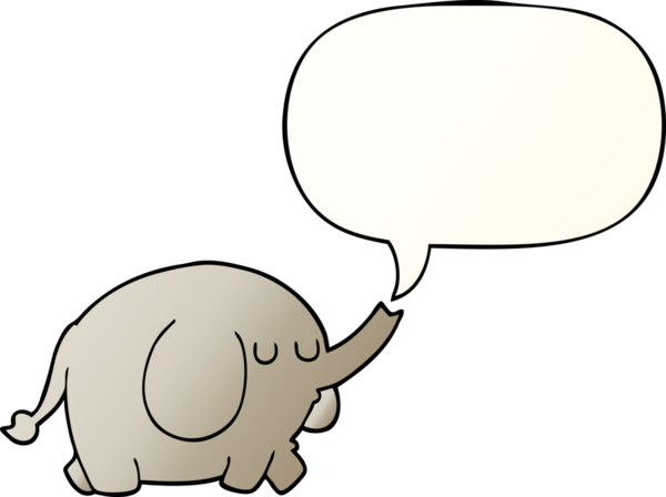 Bir insan tarafından çizilmiş, konuşma baloncuklu çizgi film fili.