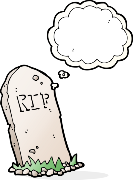 Bir insan tarafından çizilmiş düşünce baloncuklu karikatür gibi ürkütücü bir mezar.