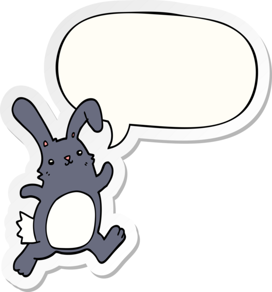 Bir insan tarafından çizilmiş konuşma kabarcığı çıkartmasıyla koşan çizgi film tavşanı.