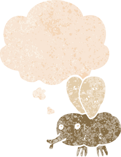 Düşünce baloncuğu ve grunge ile çizgi film sineği bir insan tarafından çizilmiş sıkıntılı retro dokuma tarzı