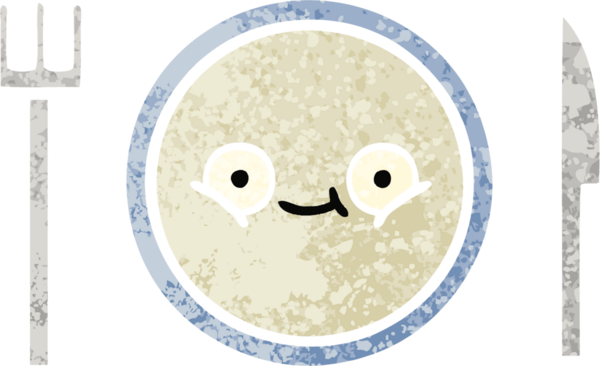 Bir insan tarafından çizilmiş yemek tabağının retro çizim tarzı karikatürü.