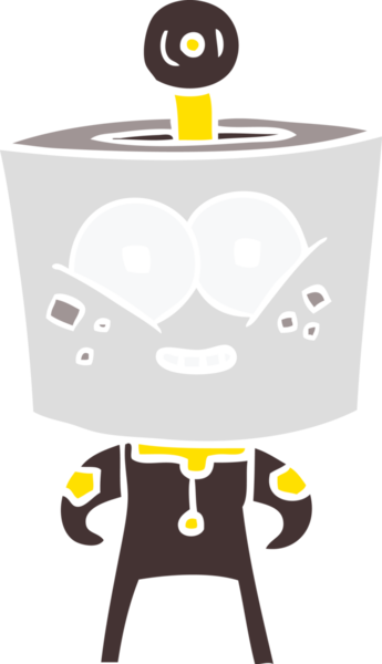 Bir insan tarafından çizilmiş mutlu düz renkli çizgi film robotu