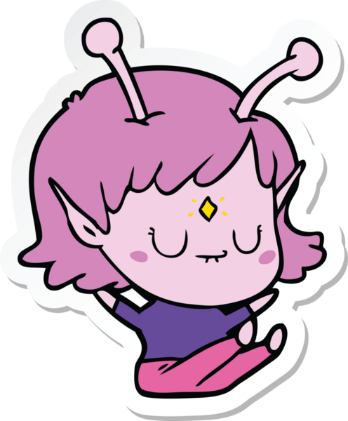 Bir insan tarafından çizilmiş uzaylı bir kızın çıkartması.