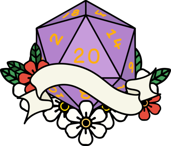 Retro Dövme Biçimi Doğal 20 D20 zar bir insan tarafından çizildi