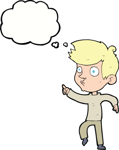 Bir insan tarafından çizilmiş düşünce kabarcığı olan çizgi film çocuğu.