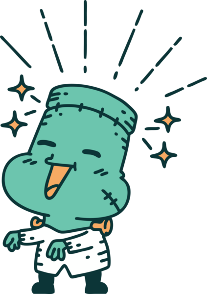 Geleneksel dövme stili bir insan tarafından çizilmiş mutlu cadılar bayramı zombi canavarı.