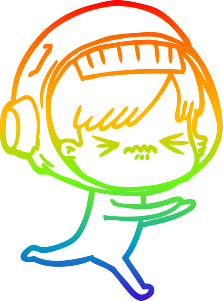 Gökkuşağı gradyan çizgisi kızgın bir uzay kızının çizimi bir insan tarafından çizilmiş