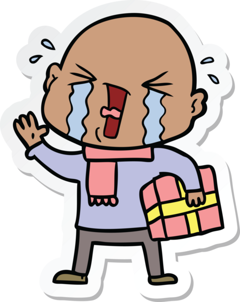 Bir insan tarafından çizilmiş ağlayan kel bir adamın çıkartması.