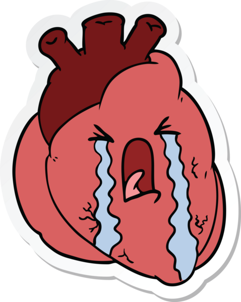 Bir insan tarafından çizilmiş, ağlayan bir kalbin çıkartması.