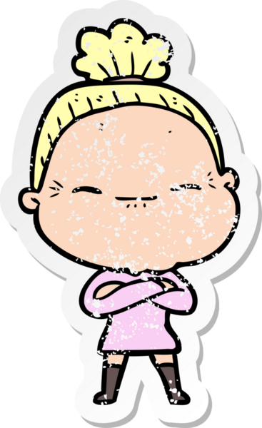 Bir insan tarafından çizilmiş barışçıl yaşlı bir kadının sıkıntılı çıkartması.