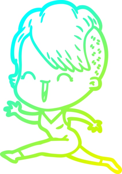 Bir insan tarafından çizilmiş, mutlu bir hipster kız çizgi filmi.