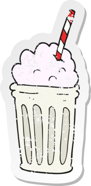 Bir insan tarafından çizilmiş karikatür milkshake 'inin sıkıntılı retro yapıştırması.