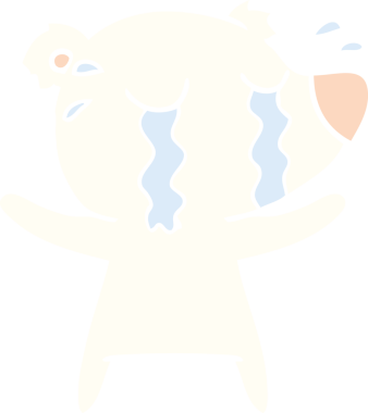 Düz renkli çizgi film ağlayan kutup ayısı bir insan tarafından çizilmiş.